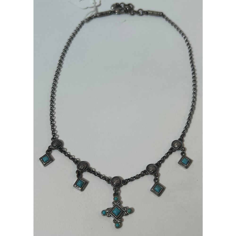 Brighton Indie Cross Turquoise Howlite Necklace Silver Plated 20"